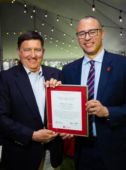 Rutger’s President Holloway presents Dr. Vershon with the McMahon Award