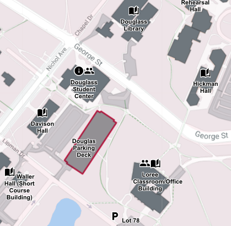 Map Location of Douglass Campus Center and Parking Deck